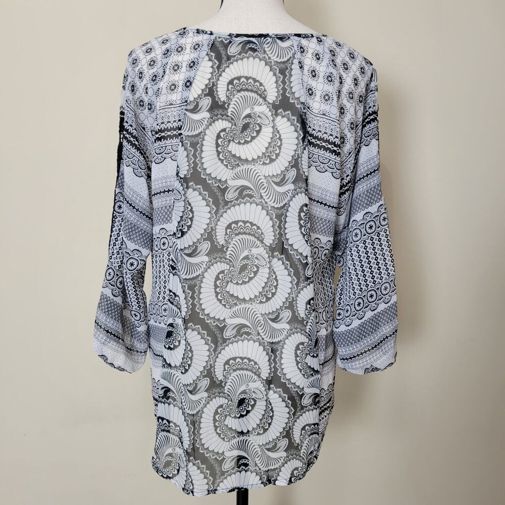 Valerie Stevens M Button Front 3/4 Raglan Sleeve Scoop Neck Lace Blouse Top - Picture 7 of 16